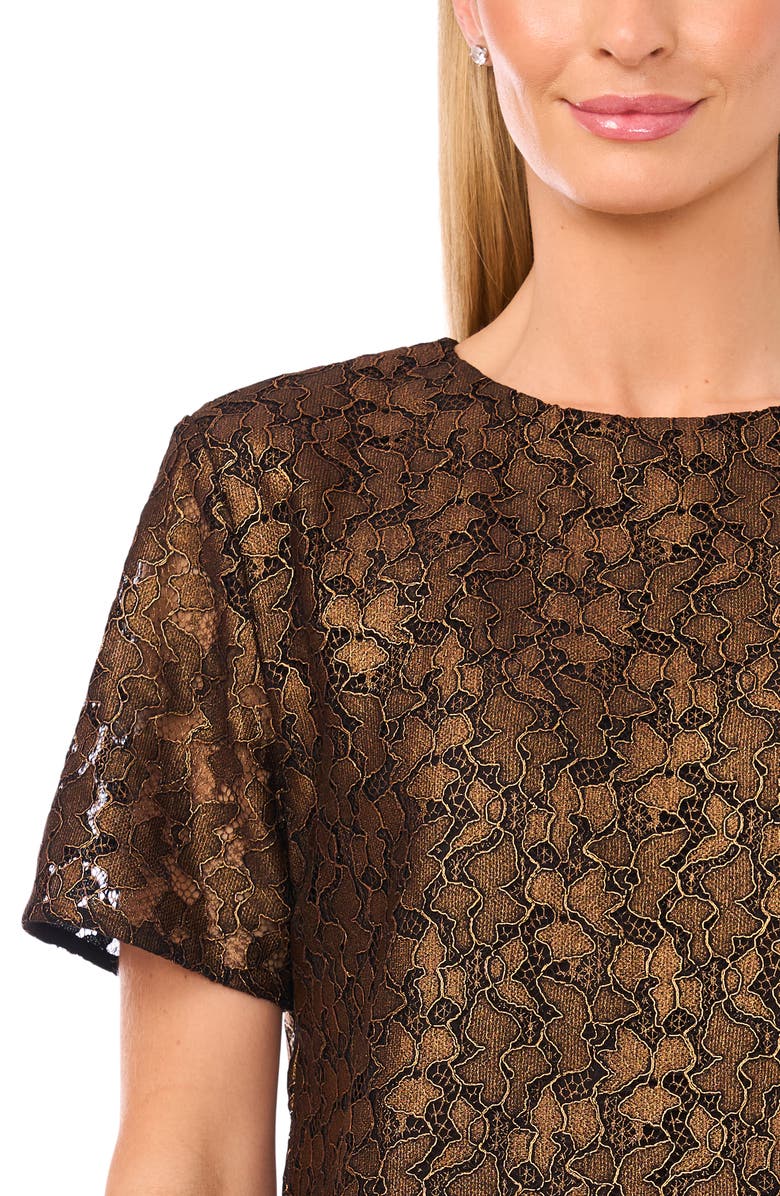 Halogen<sup>®</sup> Lace Short Sleeve Top, Alternate, color, Bronze