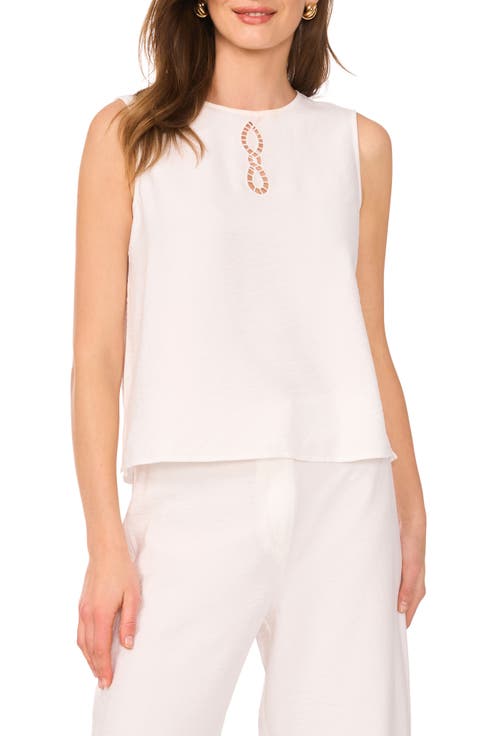 Lattice Inset Keyhole Back Sleeveless Top
