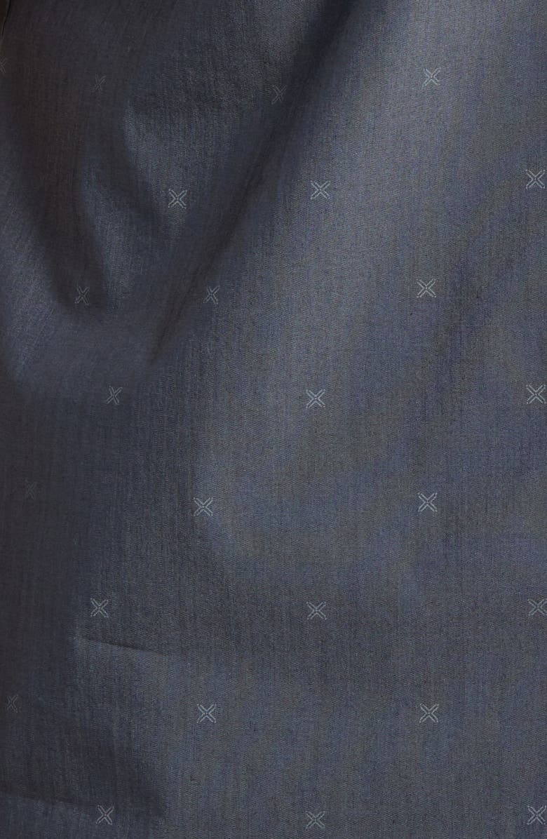 TravisMathew Across the Pond Geo Print Short Sleeve Stretch Button-Up Shirt, Alternate, color, Heather Black