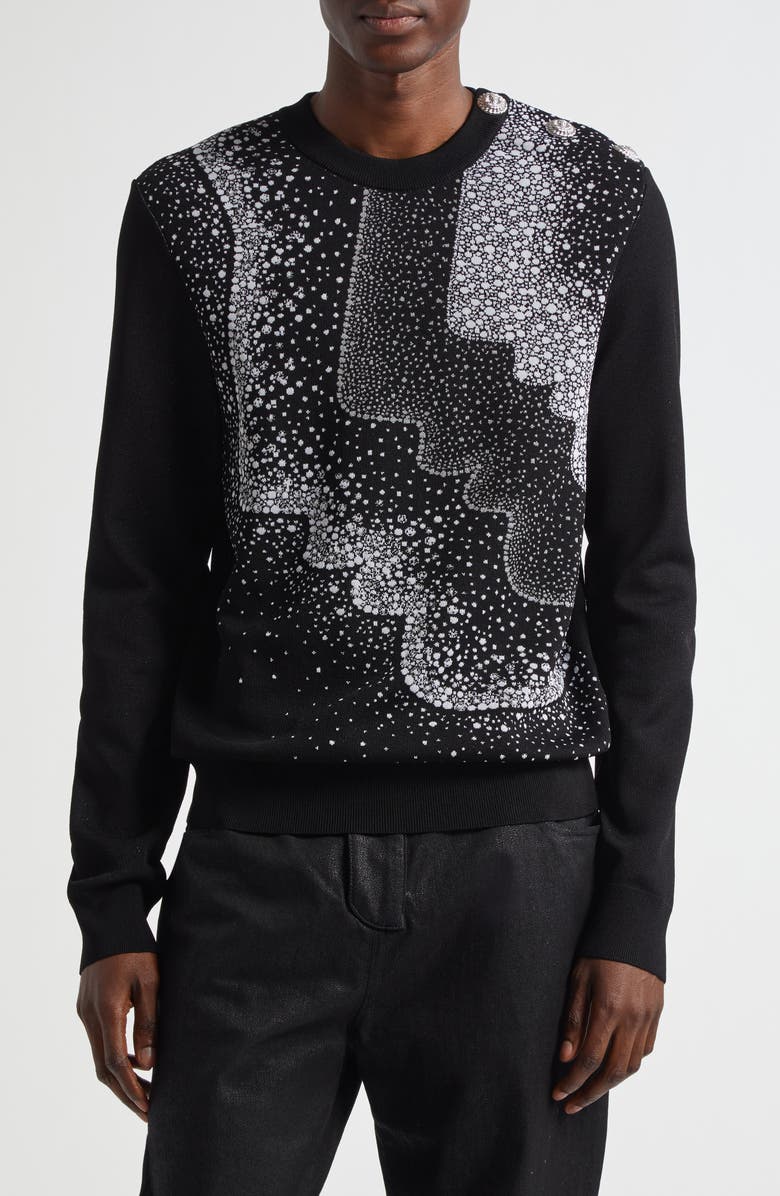 Balmain Faces Jacquard Knit Sweater, Main, color, Black Multi