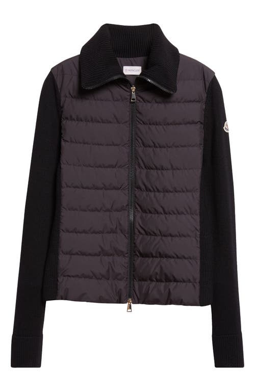 Moncler Virgin Wool Knit & Quilted Down Cardigan In Black