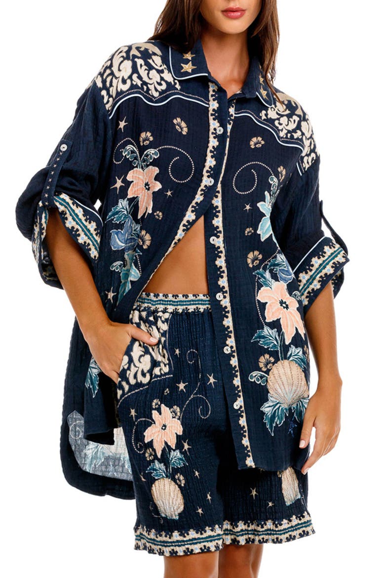 The Chrissy Long Sleeve Cover-Up Shirt, Main, color, BLUE