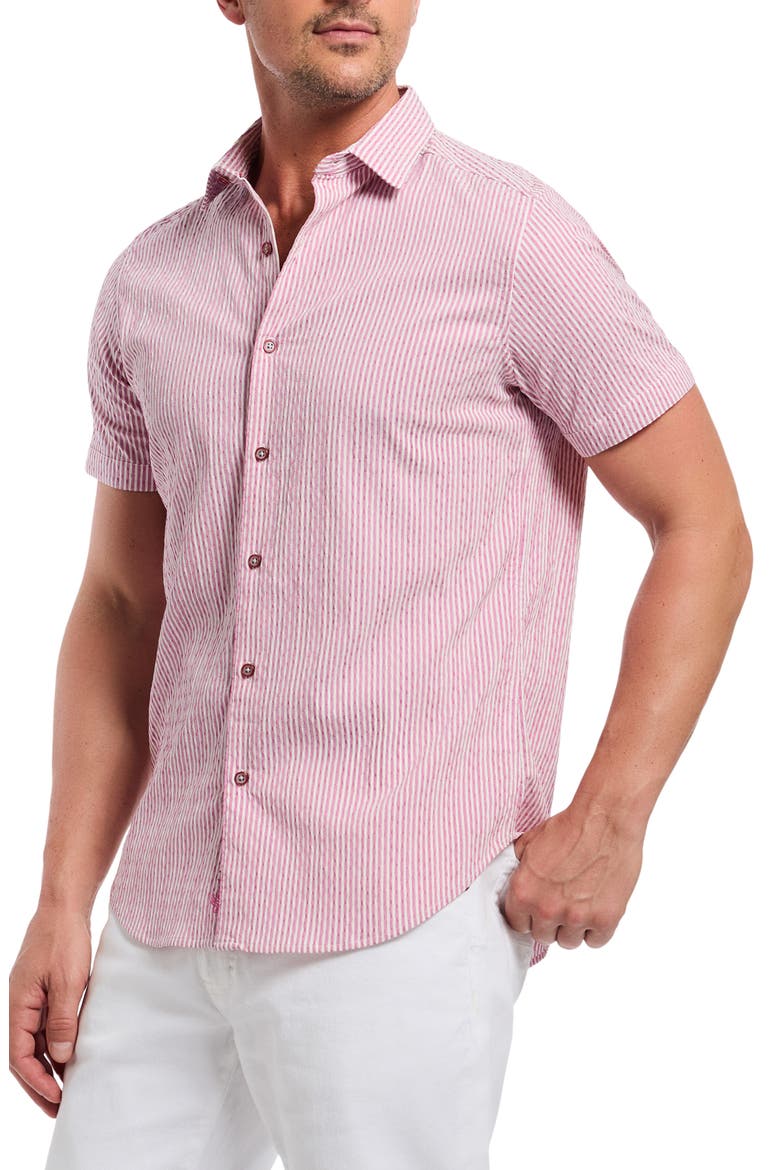 Fornillo Classic Fit Stripe Short Sleeve Button-Up Shirt, Alternate, color, BERRY