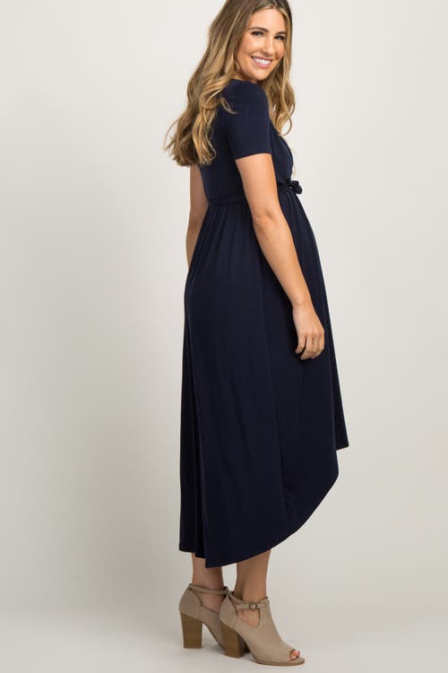 Pinkblush Solid Hi-low Wrap Dress In Blue