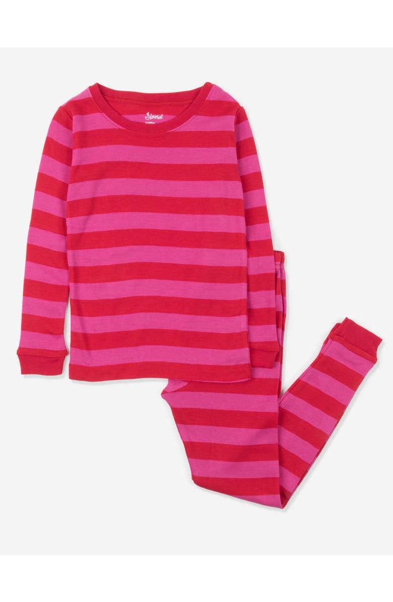 Leveret Two-Piece Striped Cotton Matching Family Pajamas, Main, color, Red & Pink