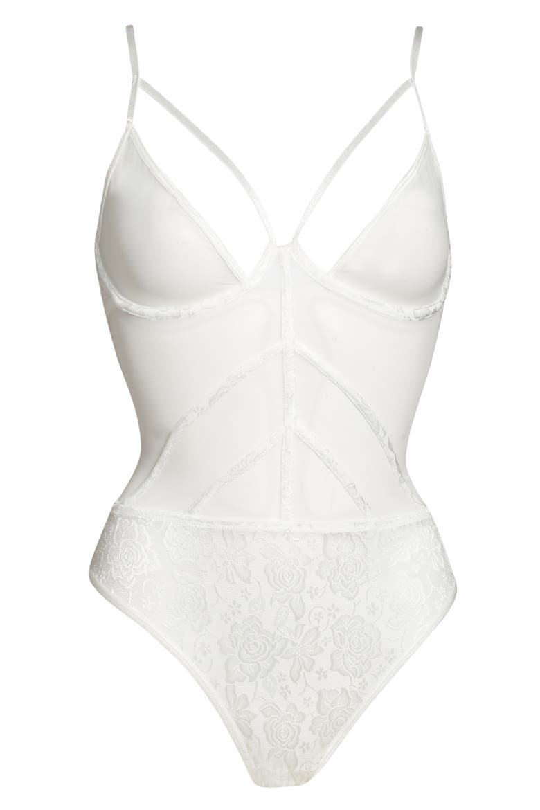 Strappy Lace Trim Teddy, Alternate, color, WHITE