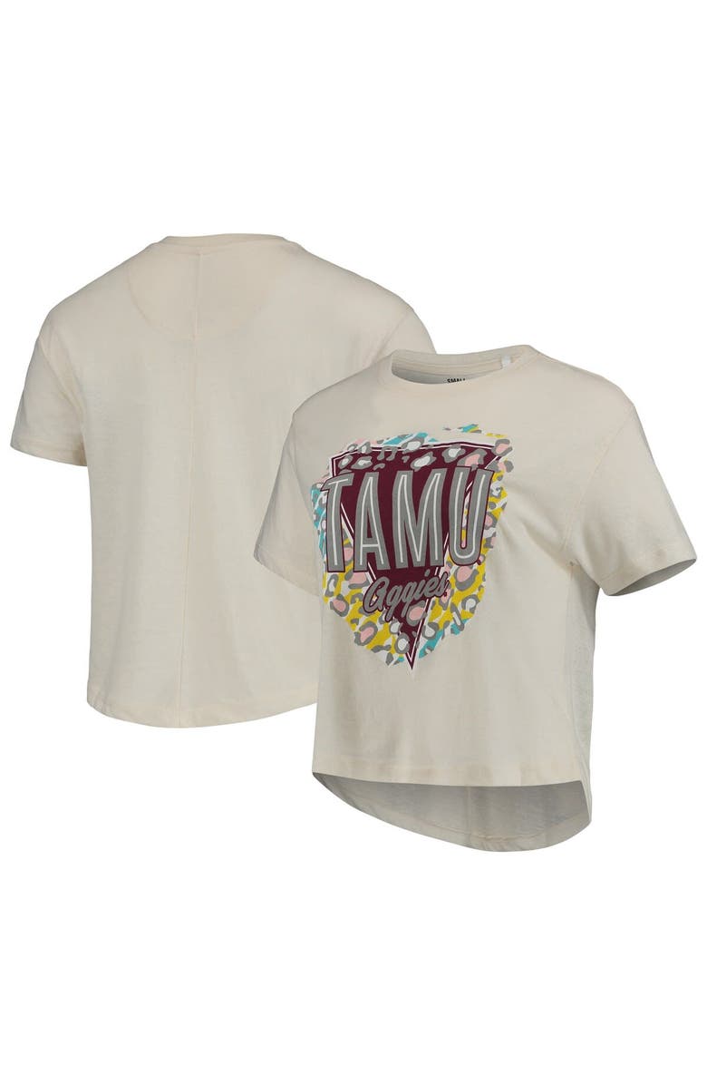 PRESSBOX Women's Pressbox Cream Texas A&M Aggies Taylor Animal Print Cropped T-Shirt, Main, color,