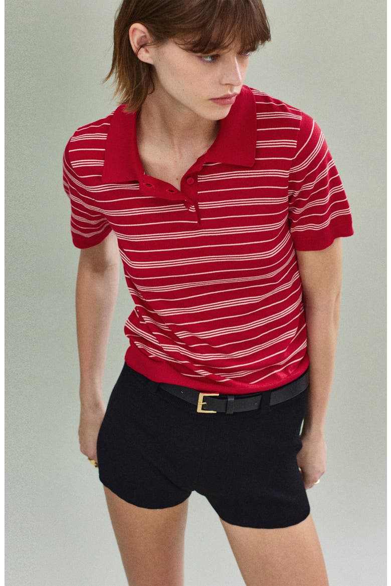 Stripe Polo Sweater, Alternate, color, RED