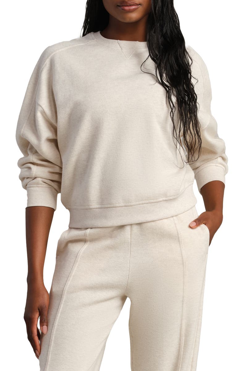 Rhone Signature Crewneck Cotton Blend Rib Sweatshirt, Main, color, Oatmeal Heather