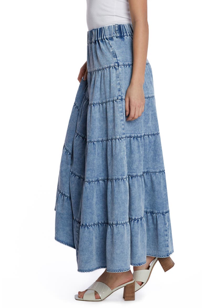 Tiered Denim Maxi Skirt, Alternate, color, CLOUD BLUE