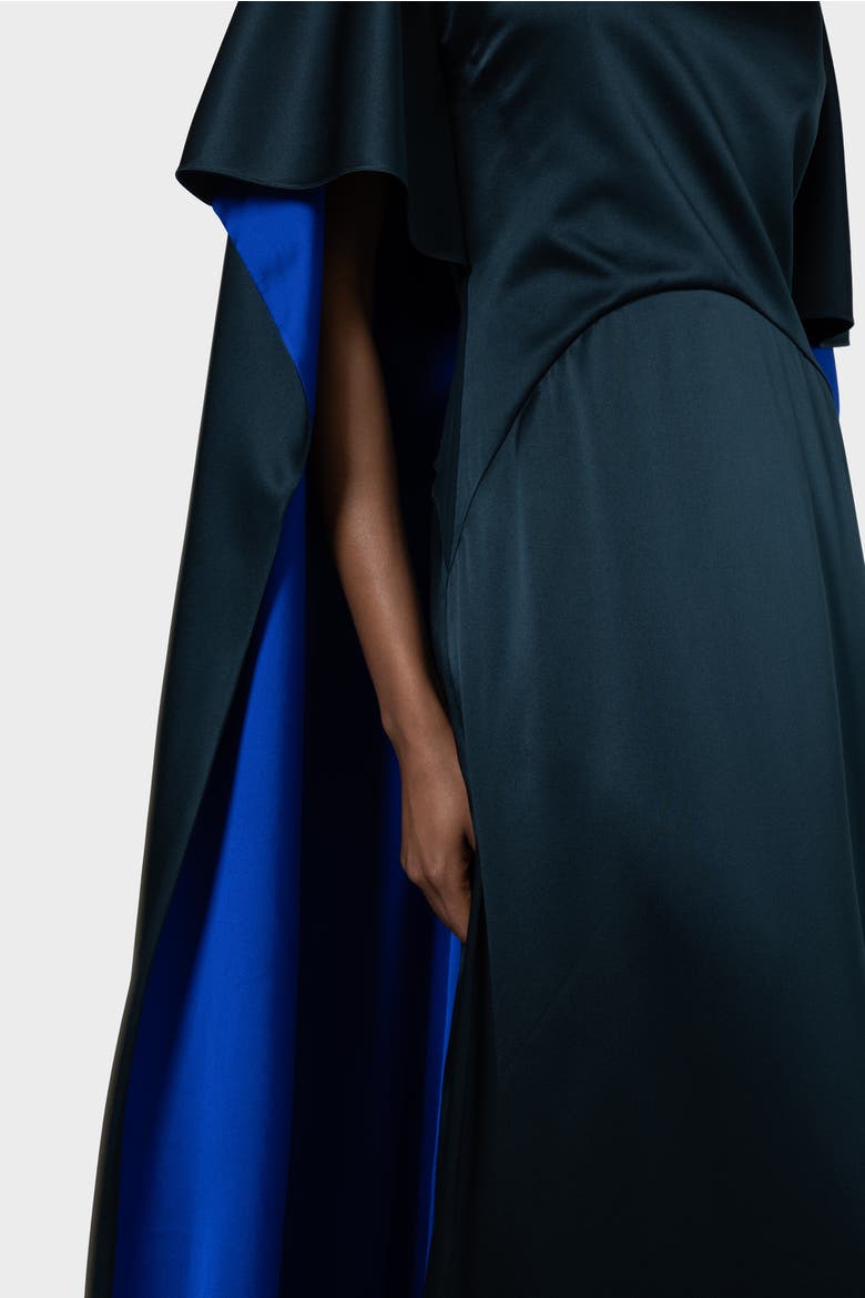 Seif Silk Caped Maxi Dress, Alternate, color, Dark Teal / Cobalt