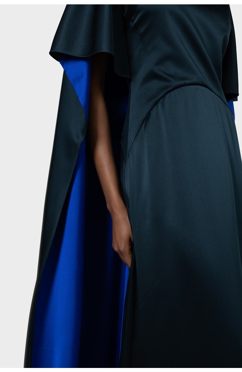 Roksanda Seif Silk Caped Maxi Dress, Alternate, color, Dark Teal / Cobalt