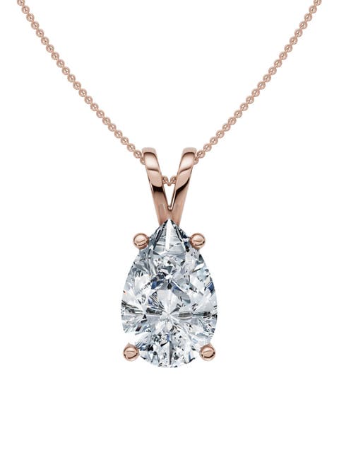 4Ct Solitaire Pear Shape Diamond Pendant Lab Grown 14k Gold 18" Necklace