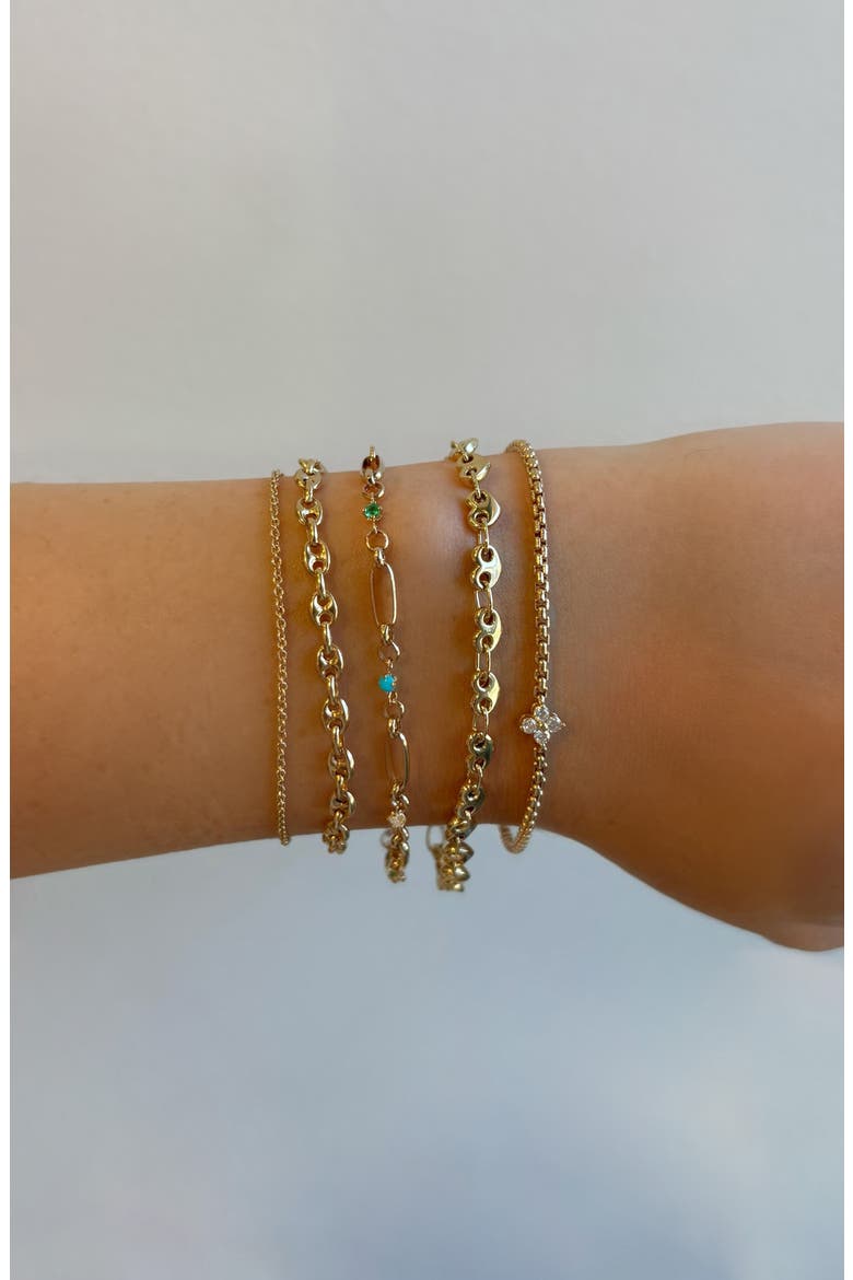 14K Gold Alternating Mixed Stone & Diamond Medium Paperclip Rolo Chain Bracelet, Alternate, color, YELLOW GOLD