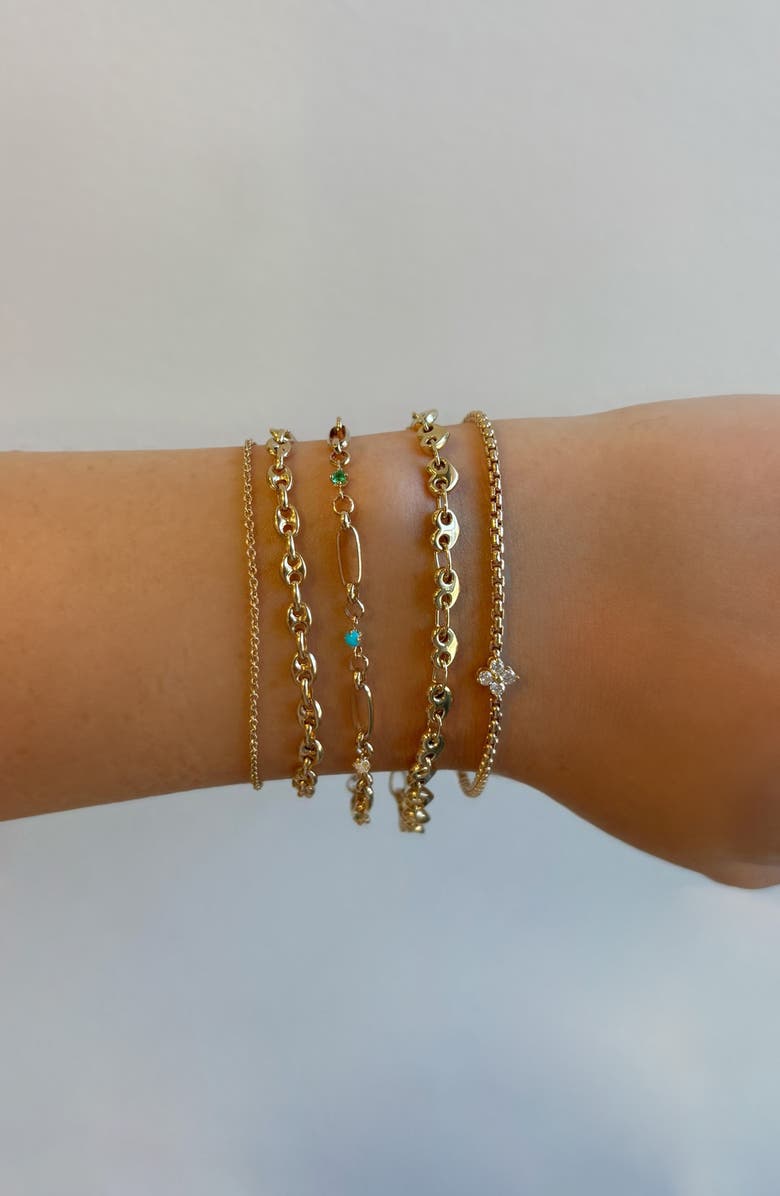 Zoë Chicco 14K Gold Alternating Mixed Stone & Diamond Medium Paperclip Rolo Chain Bracelet, Alternate, color, Yellow Gold