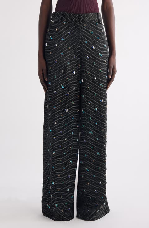 Penn Crystal Embellished Wide Leg Pants