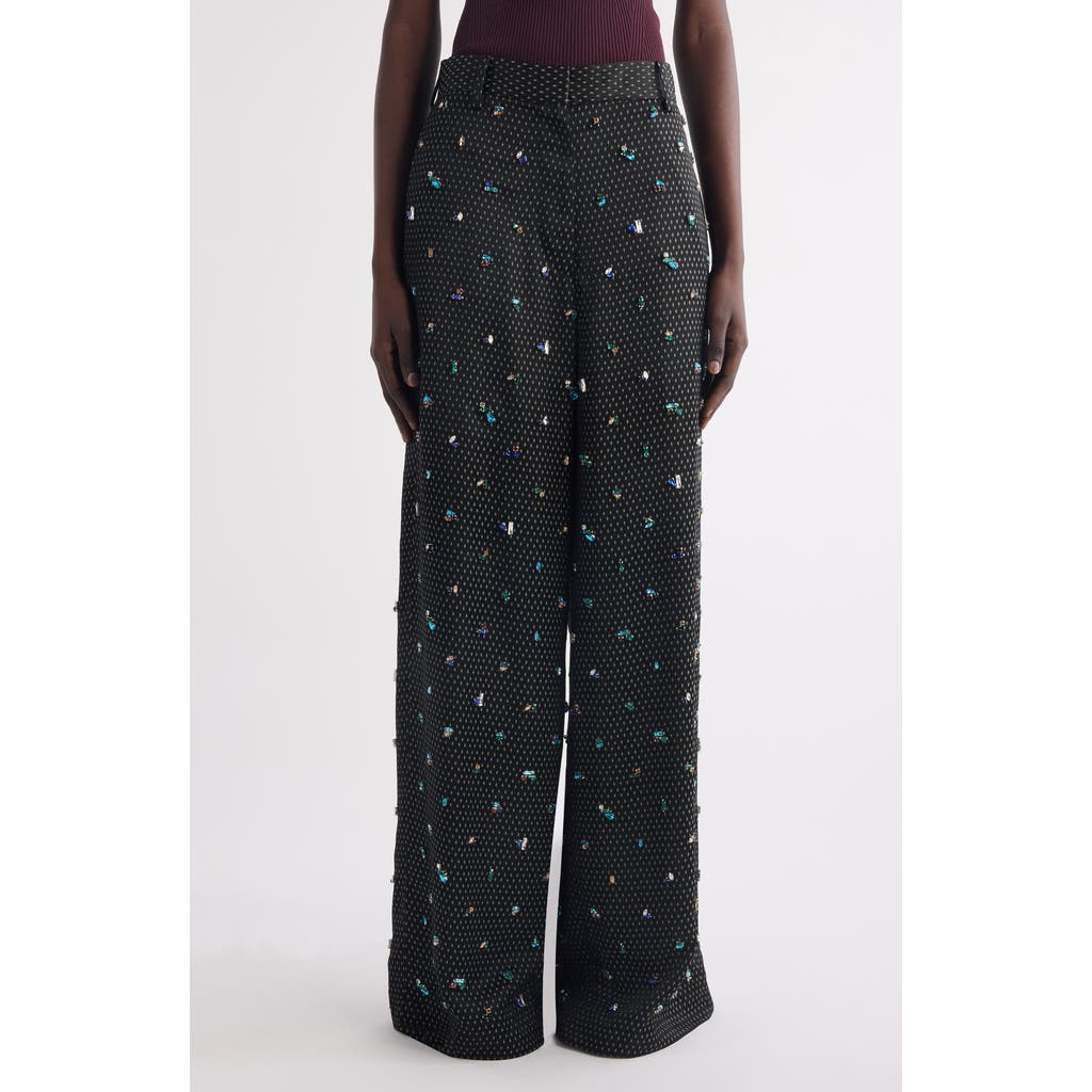 Dries Van Noten Penn Crystal Embellished Wide Leg Pants In Multi