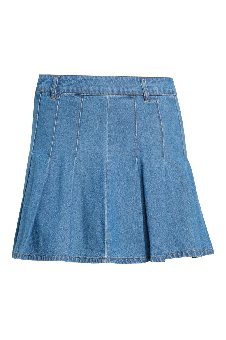 Pleated Denim Miniskirt, Alternate, color, INDIGO DENIM