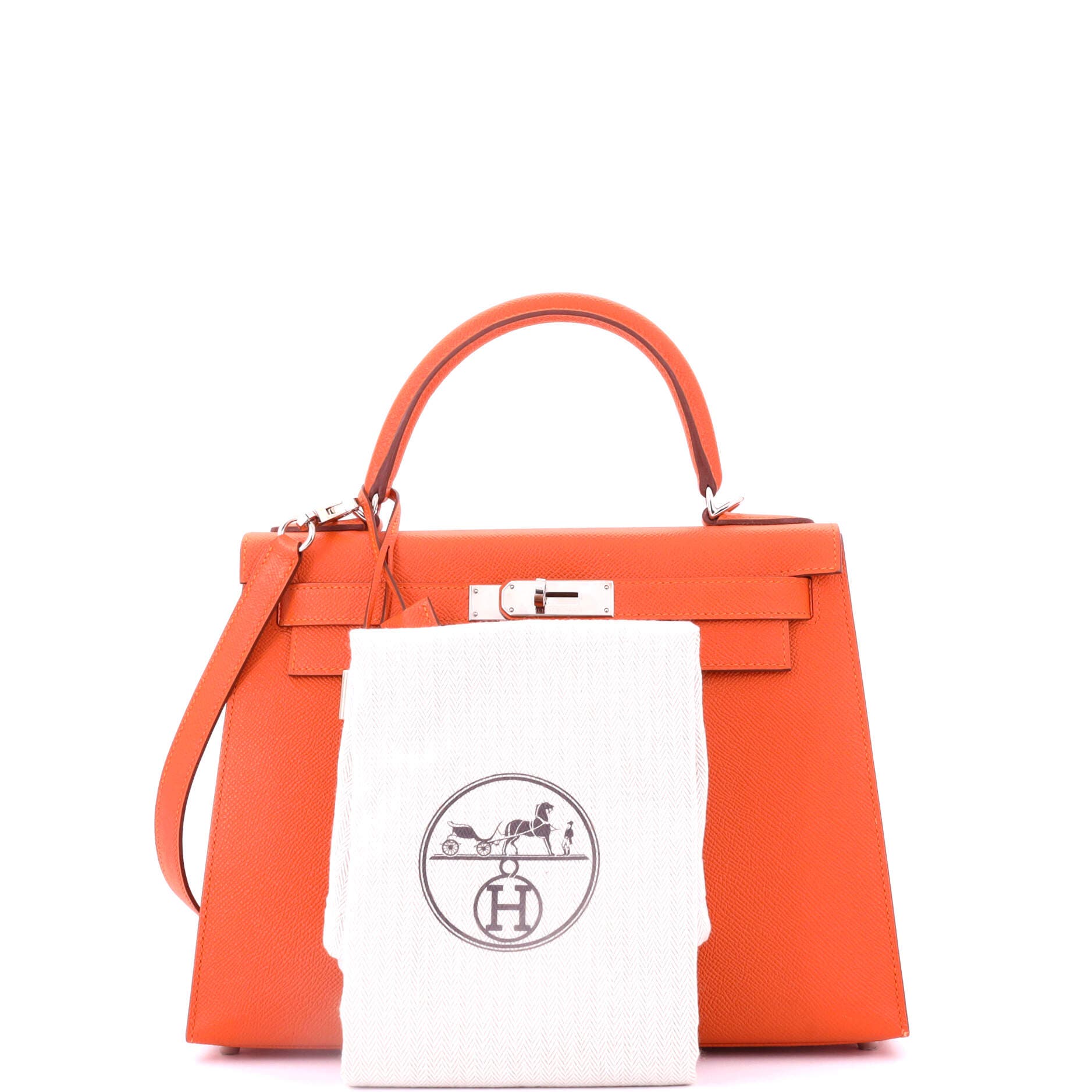 Pre-Owned Hermes Kelly Handbag Orange Epsom with Palladium Hardware 28, Alternate, color, 