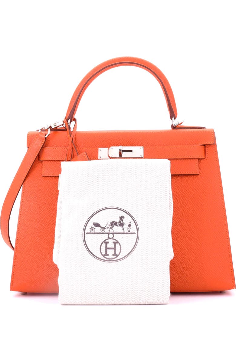 Pre-Owned Hermes Kelly Handbag Orange Epsom with Palladium Hardware 28, Alternate, color,