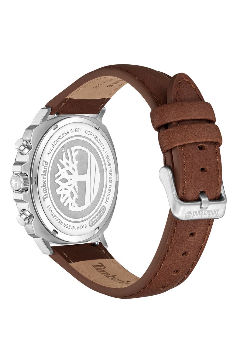 Timberland Williston Multifunction Chronograph Leather Strap Watch, 43.5mm x 46.5mm, Alternate, color, Brown