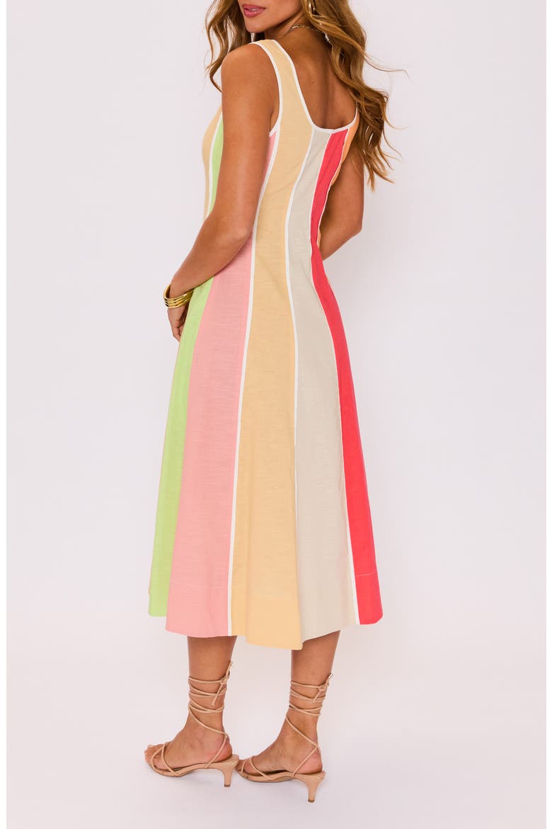 Bright Skies Stripe Cotton & Linen Midi Dress, Alternate, color, PINK MULTI