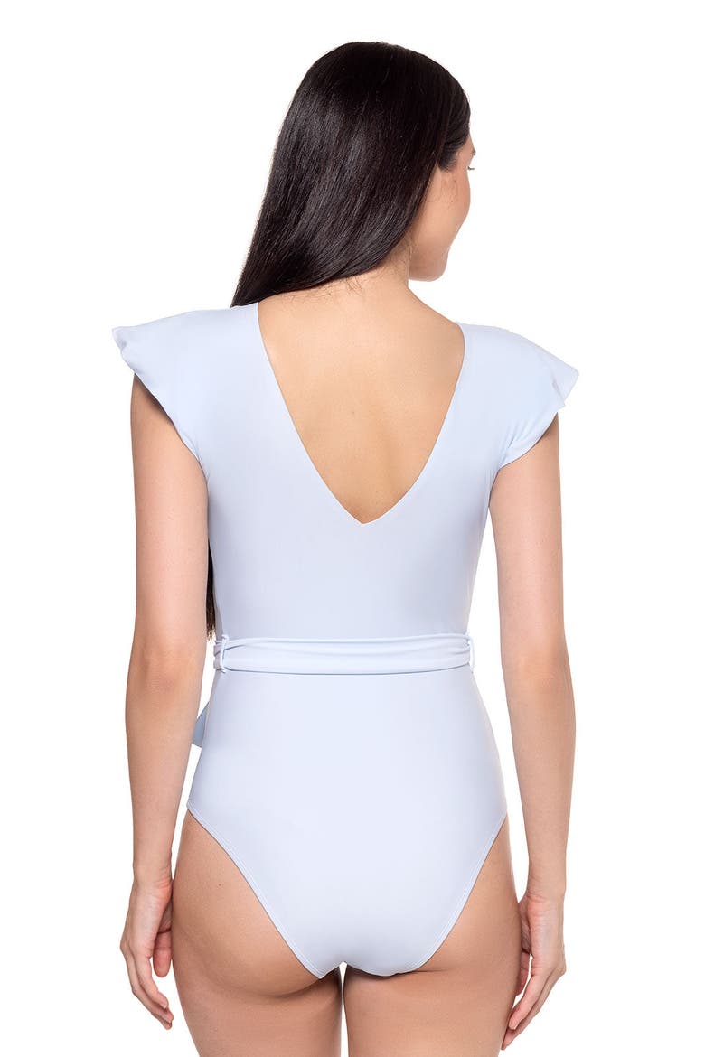 Coconut Grove Flutter Sleeve Swimsuit, UPF 50+ Sun Protection, Alternate, color, Skyride