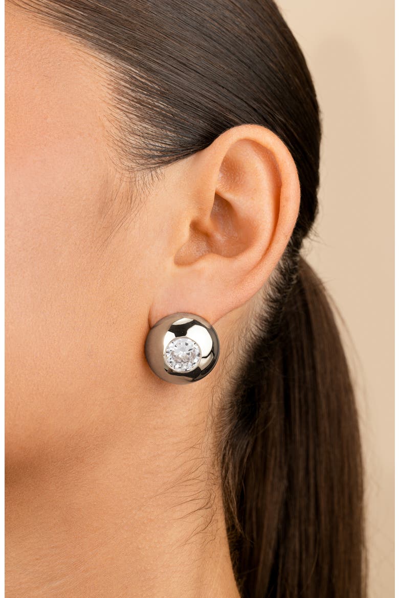 Zora Cubic Zirconia Dome Stud Earrings, Alternate, color, SILVER