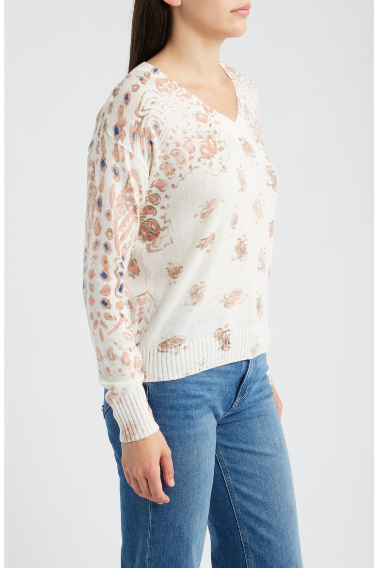 Paisley V-Neck Sweater, Alternate, color, PINK MULTI