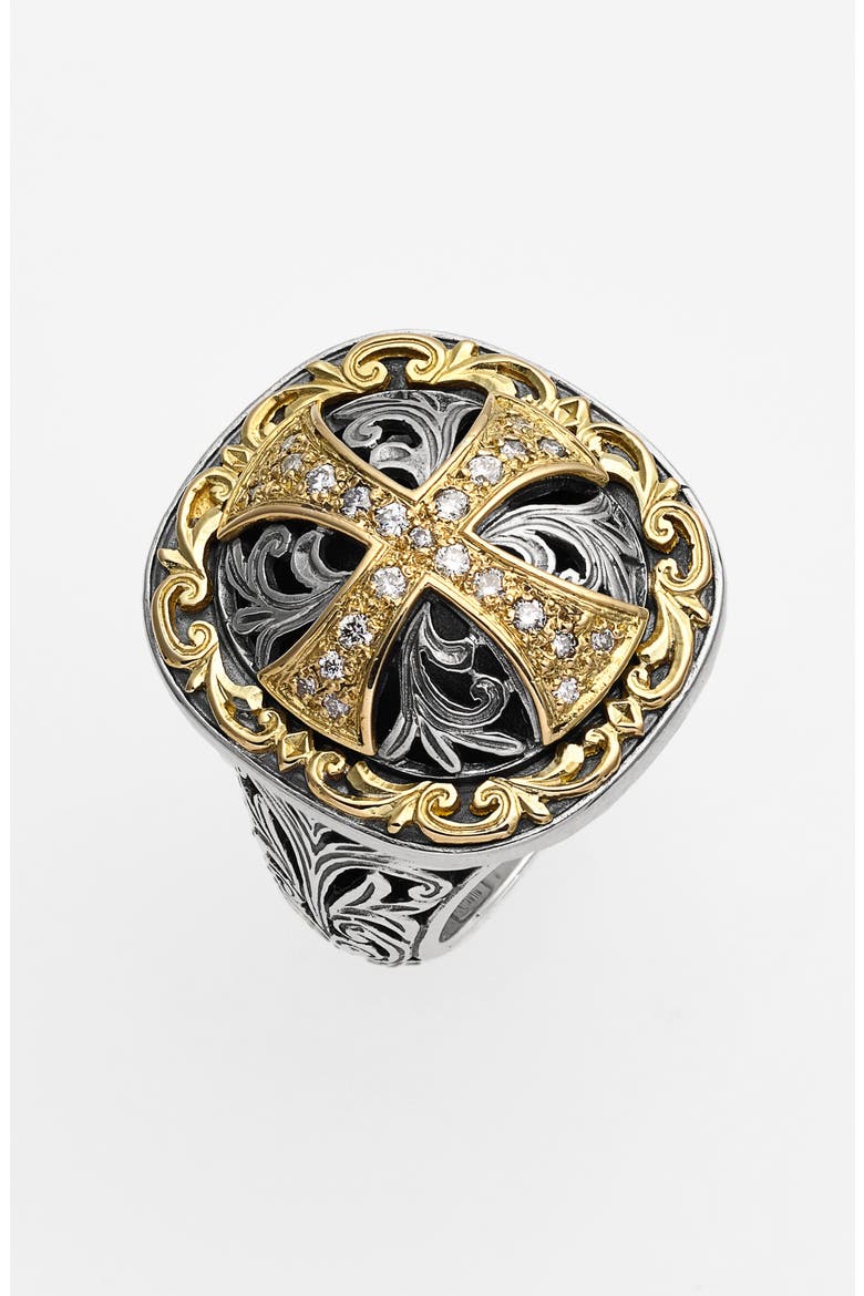 'Diamond Classics' Diamond Cross Two-Tone Ring, Alternate, color, SILVER/ GOLD