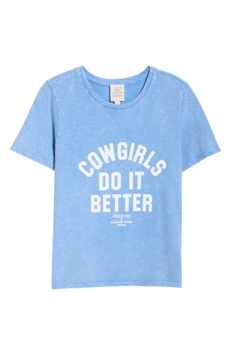 Cinq à Sept Garment Dyed Cotton Graphic Shrunken T-Shirt, Alternate, color, Blue Slate/ White