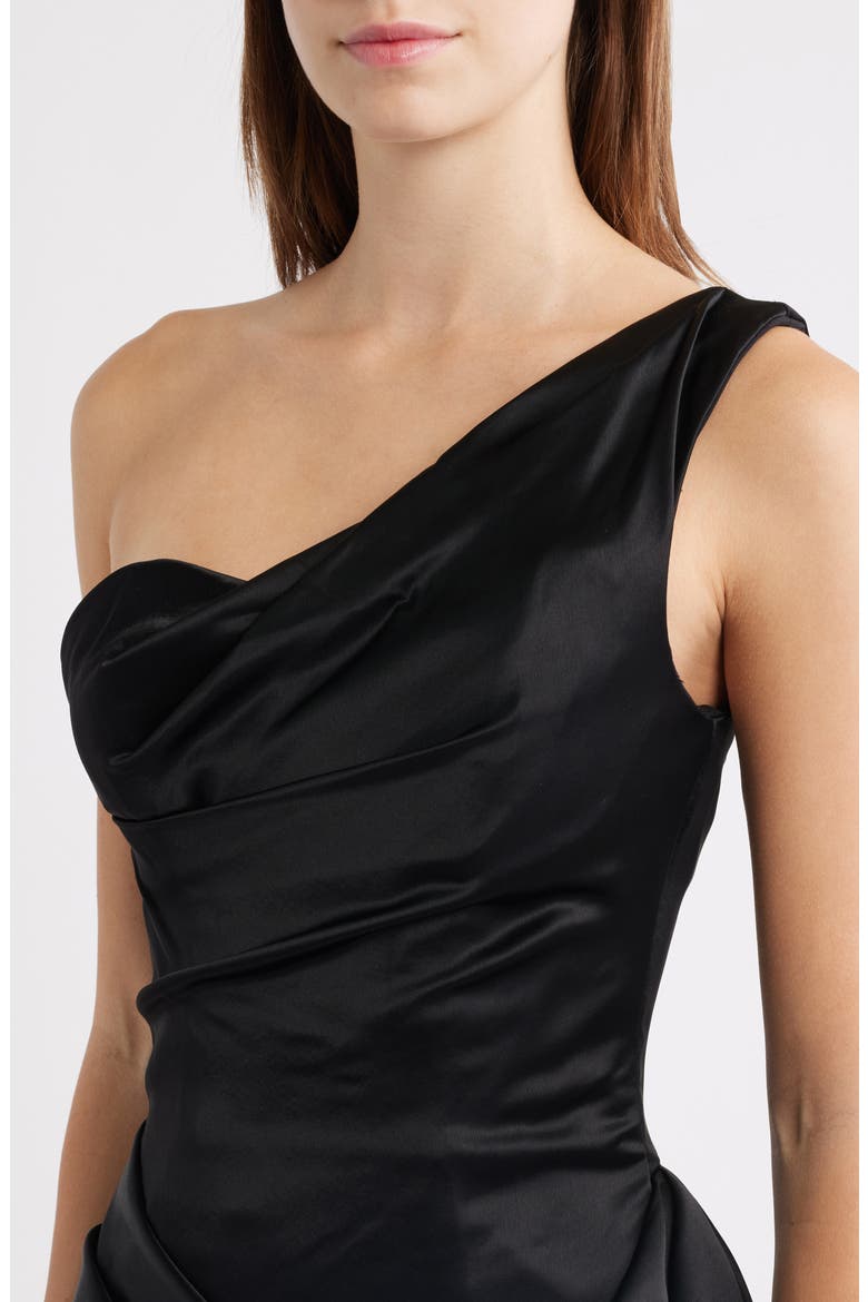 Caprice One-Shoulder Satin Gown, Alternate, color, BLACK
