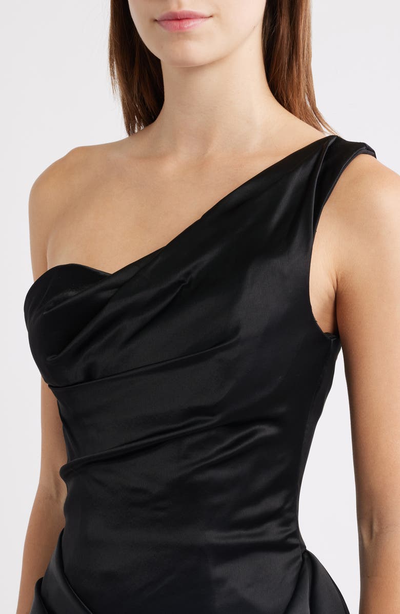 HOUSE OF CB Caprice One-Shoulder Satin Gown, Alternate, color, Black