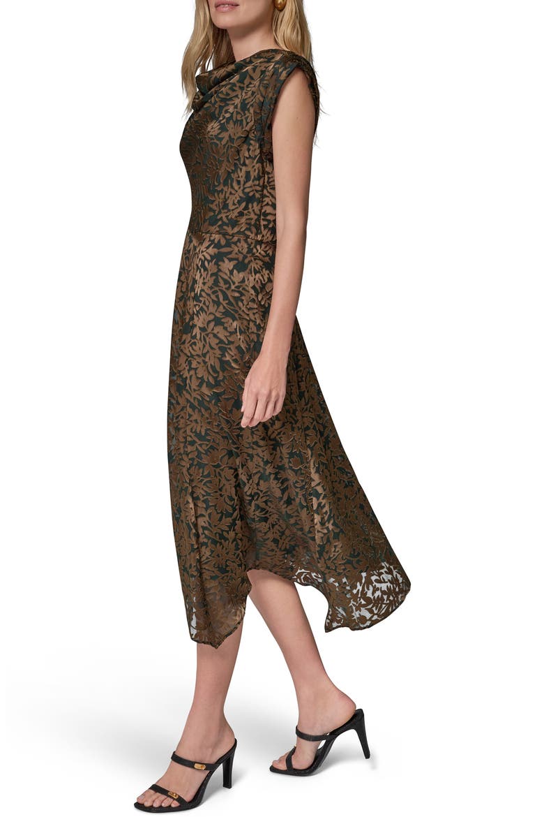 Burnout Cowl Neck Midi Dress, Alternate, color, BLACK FORE