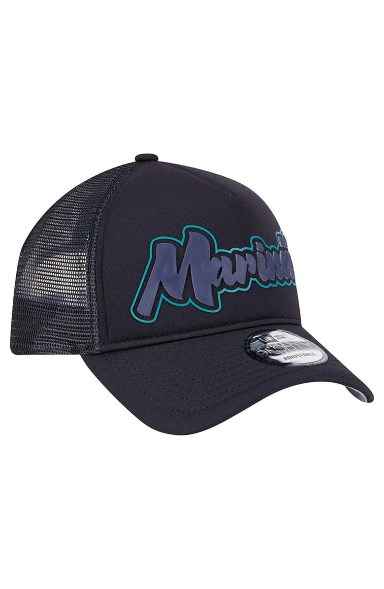 New Era Men's New Era Black Seattle Mariners Retro Bold A-Frame Trucker 9FORTY Adjustable Hat, Alternate, color, Black
