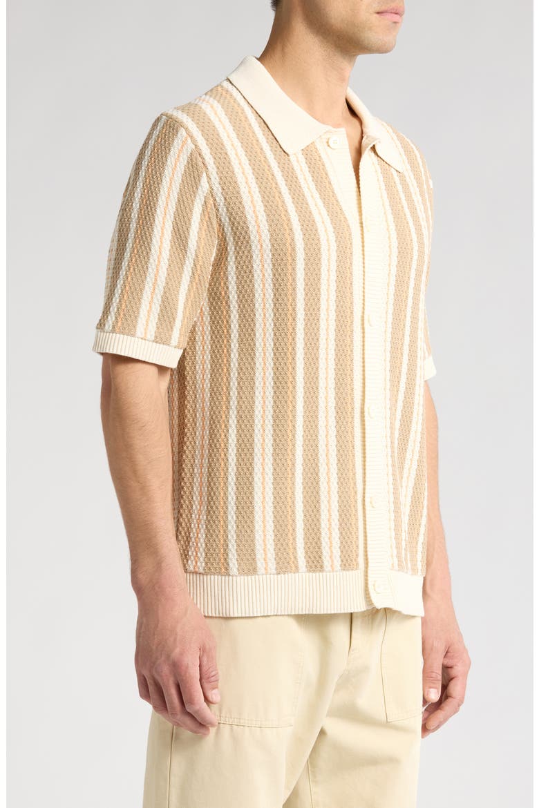 Jackie 6636 Stripe Short Sleeve Organic Cotton Cardigan, Alternate, color, BEIGE/ IVORY