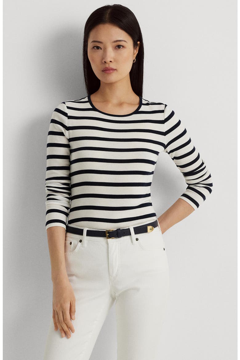 Stripe Cotton Long Sleeve Tee, Alternate, color, WHITE
