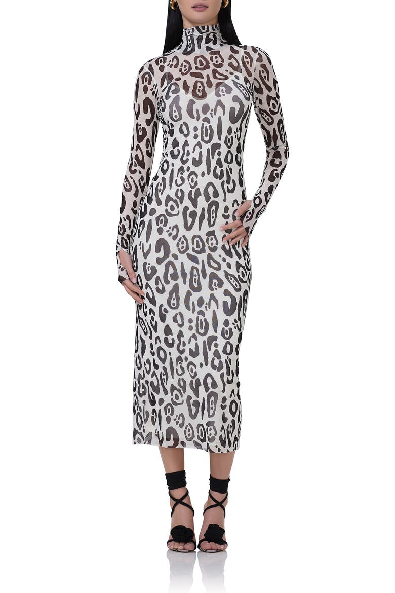Shailene Turtleneck Long Sleeve Mesh Dress, Main, color, STARK LEOPARD