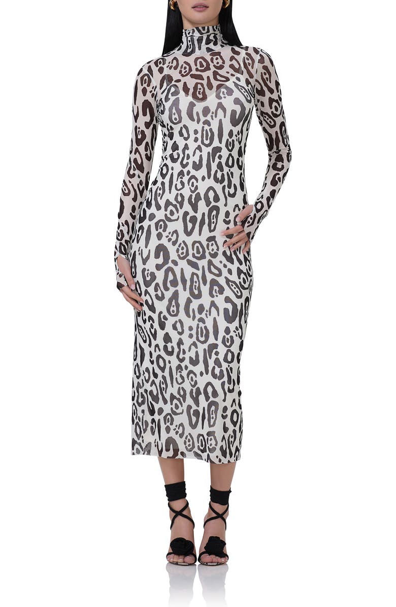 AFRM Shailene Turtleneck Long Sleeve Mesh Dress, Main, color, 