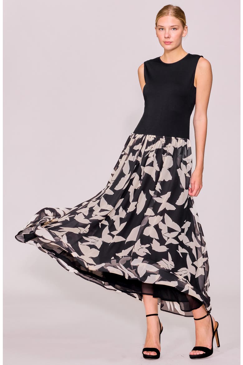 Sleeveless Mixed Media Maxi Dress, Alternate, color, BLACK MULTI