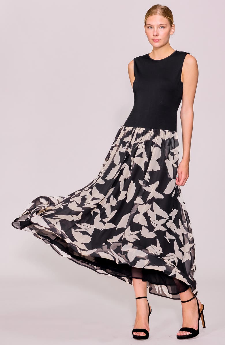 MELLODAY Sleeveless Mixed Media Maxi Dress, Alternate, color, Black Multi