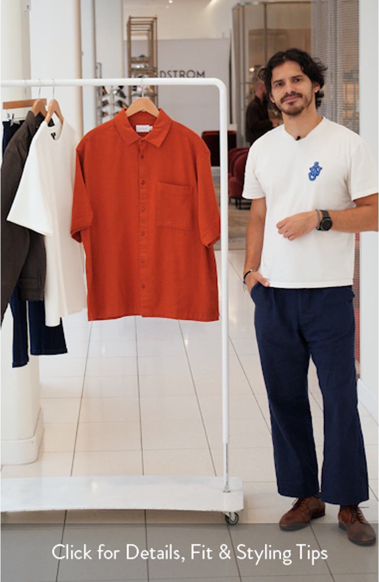 Boxy Textured Short Sleeve Cotton & Viscose Button-Up Shirt, sales video thumbnail