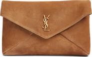 Saint Laurent Large Cassandre Suede Envelope Clutch
