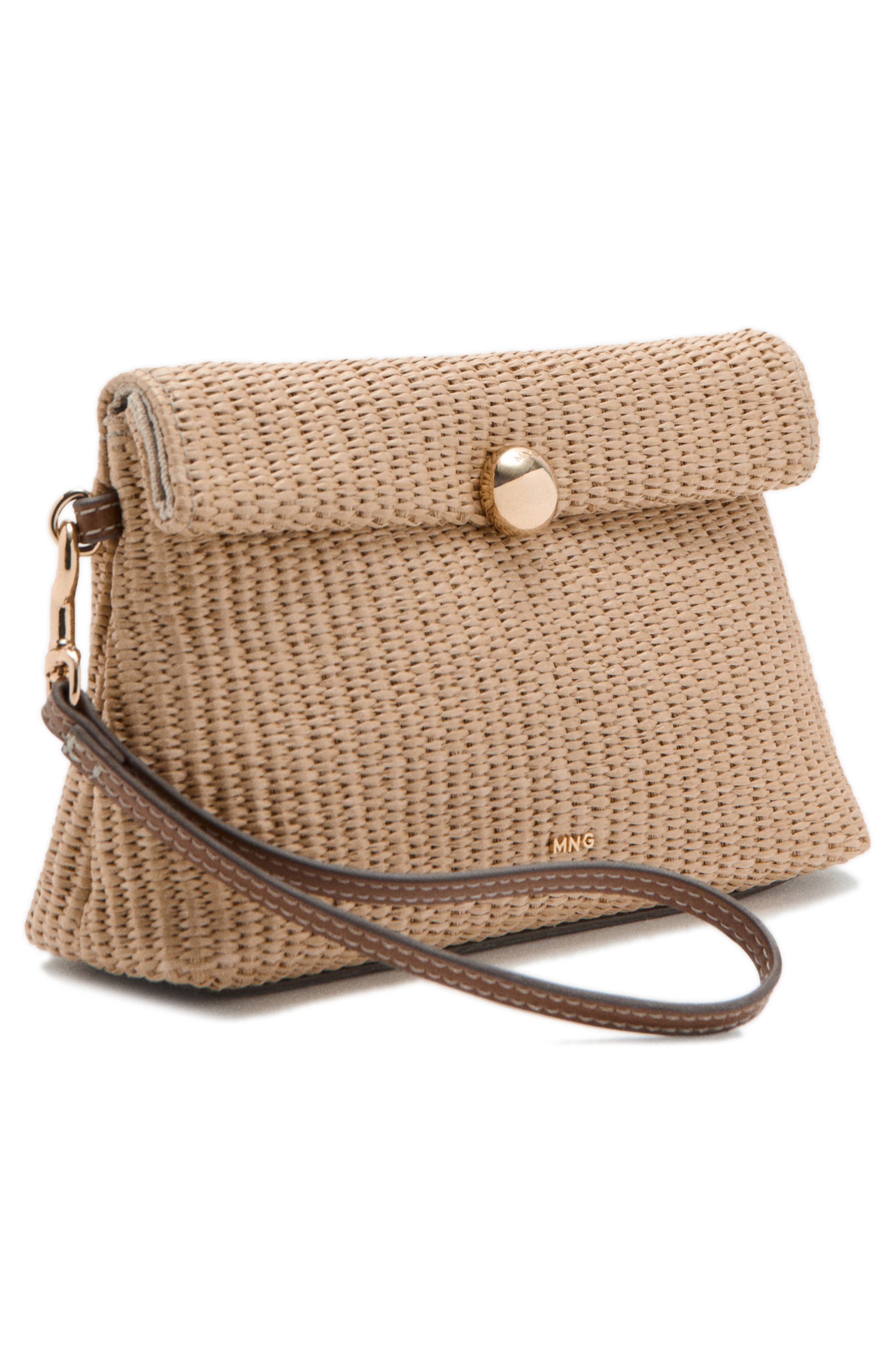 MANGO Woven Flap Wristlet, Alternate, color, Beige