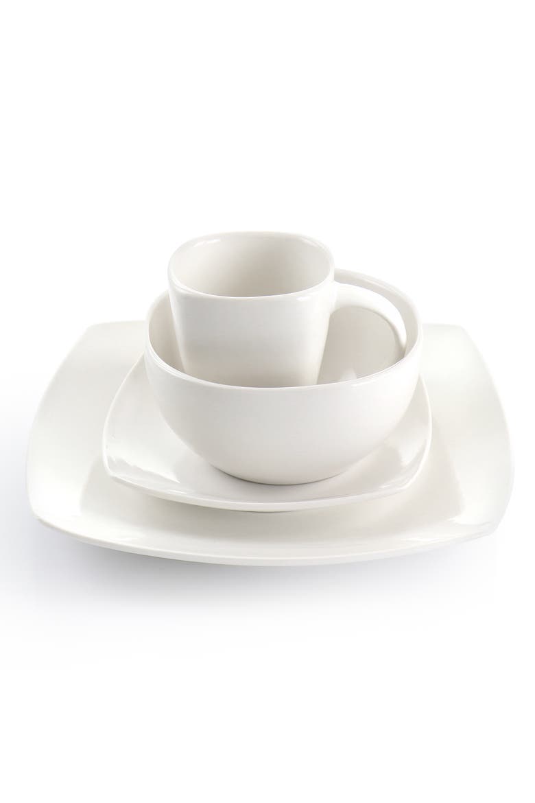 16 Piece Square Fine Ceramic Dinnerware Set, Alternate, color, White