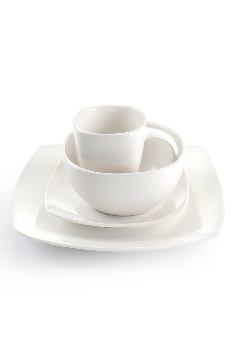 Gibson Elite 16 Piece Square Fine Ceramic Dinnerware Set, Alternate, color, White