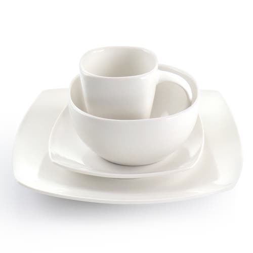 Gibson Elite 16 Piece Square Fine Ceramic Dinnerware Set In White