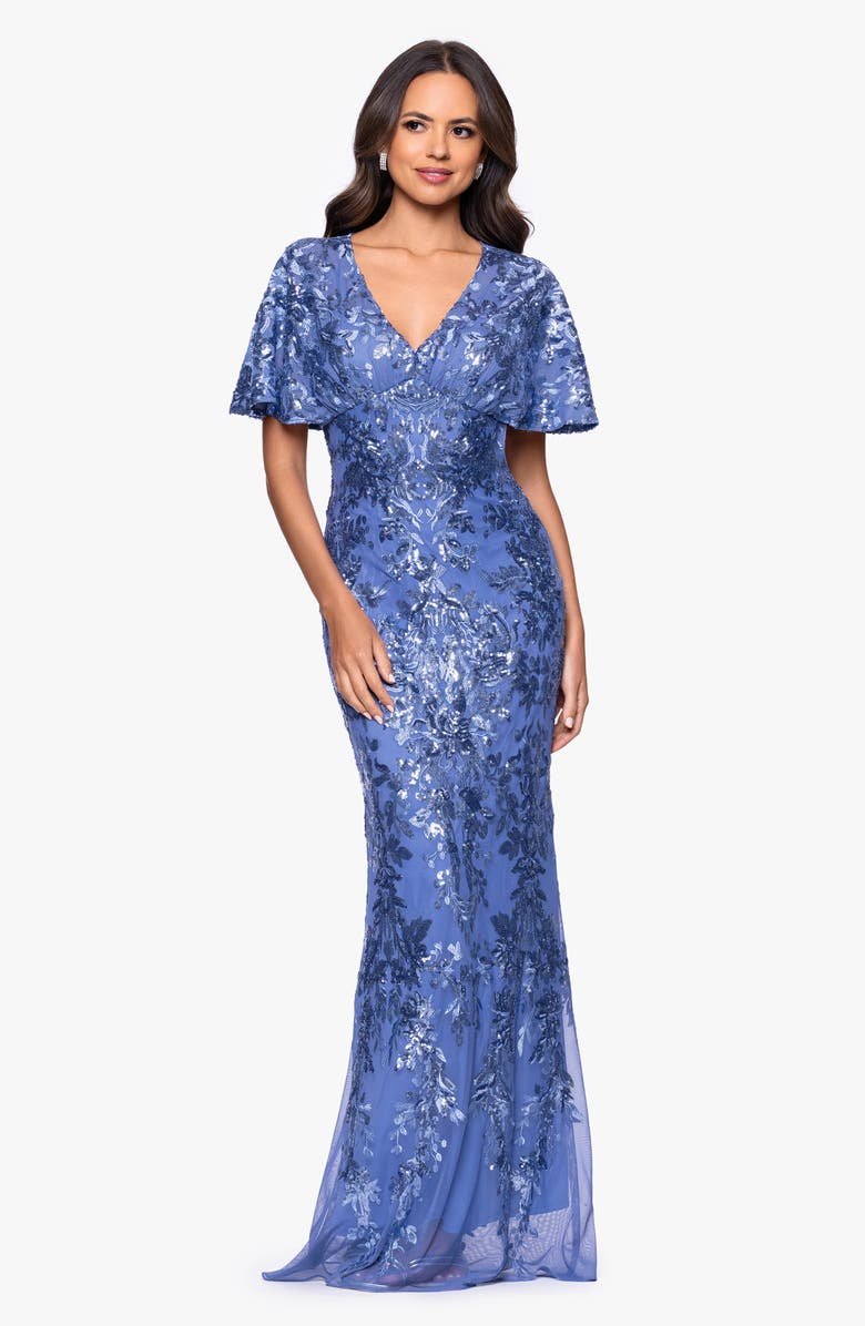 Betsy & Adam Sequin Mesh Dress, Alternate, color, Periwinkle