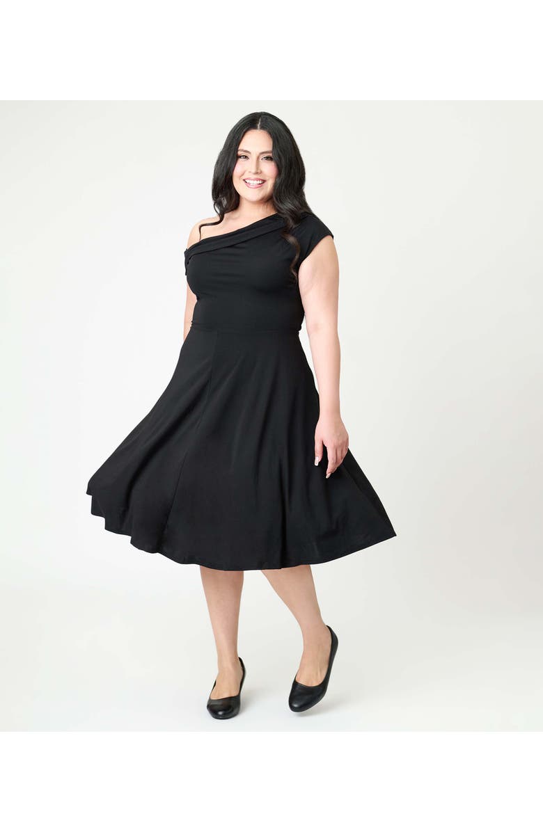 Unique Vintage Plus Size Asymmetrical Neck Swing Dress, Main, color, 