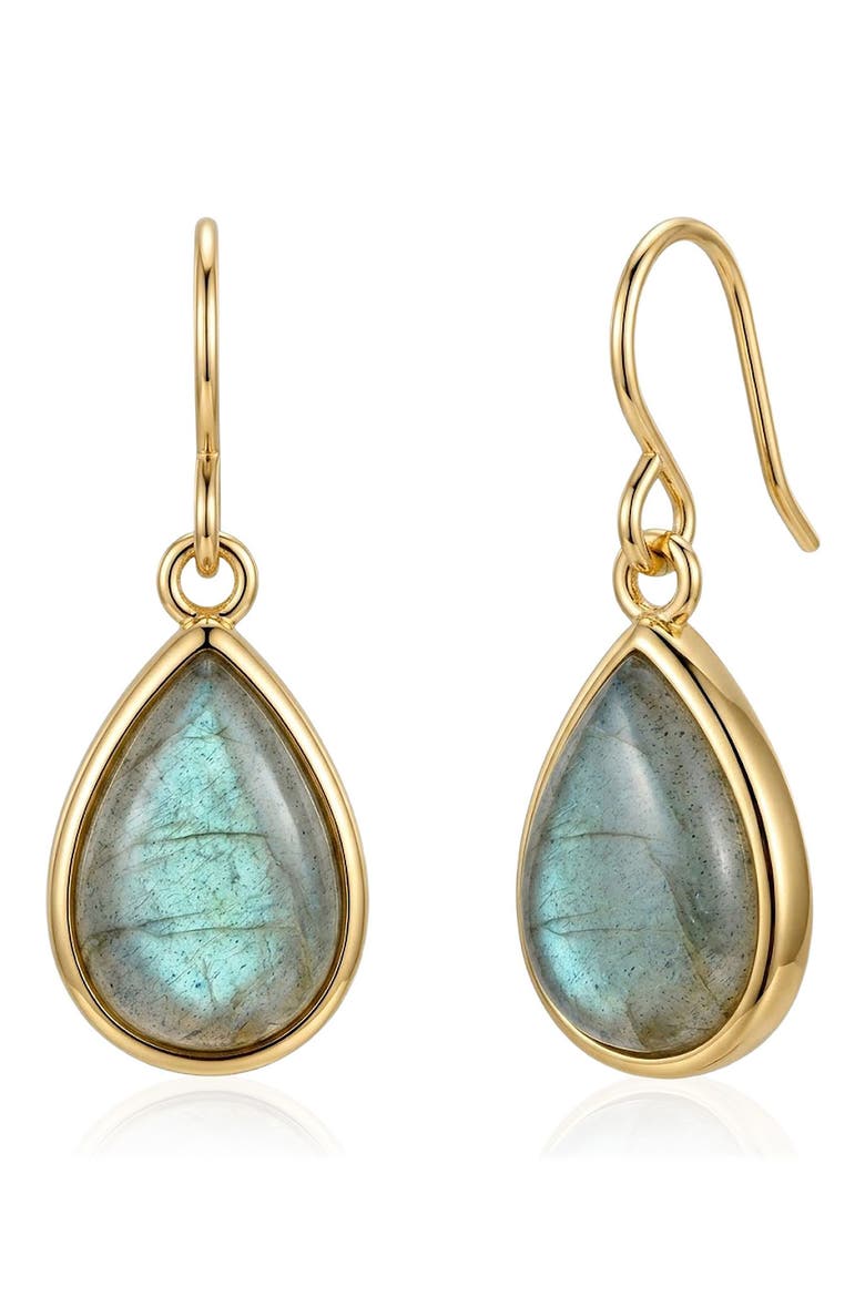 14k Gold Plated Teardrop Stone Drop Earrings, Main, color, GREEN/ GOLD